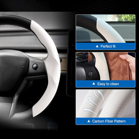 Custom-Fit Steering Wheel Cover for Tesla, Telsa Model 3 / Y Carbon Fiber Steering Wheel Cover for Men/Women, Anti-Slip, Comfortable Grip, Breatha...