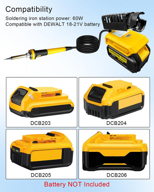 Soldering Iron Station Compatible with Dewalt 20V/18V DCB203 DCB204 DCB205 DCB206 Battery, Portable Cordless Soldering Iron Station Tool for DIY A...