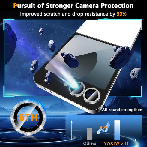 YWXTW for Samsung Galaxy Z Flip 6 Camera Lens Protector, Bling Glitter Individual Anti Scratch Metal Ring Tempered Glass Camera Screen Protector f...