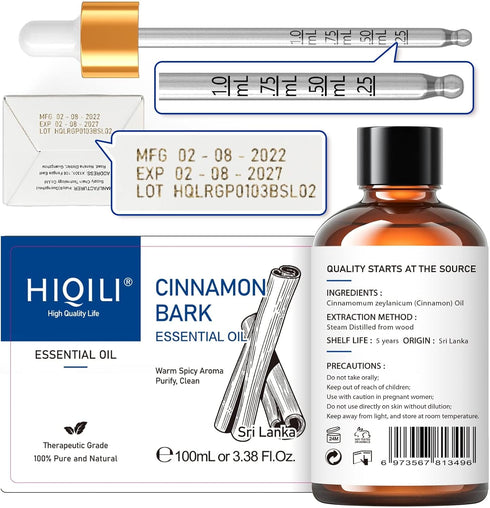 HIQILI Cinnamon Essential Oil for Spary, Diffuser, Garden and Kitchen - 100% Pure Natural - Indoor and Outdoor, 3.38 Fl Oz...