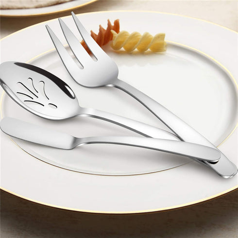 5-Piece Silverware Serving Utensils, HaWare Durable Stainless Steel Serving Spoon Fork, Mirror Polished and Dishwasher Safe...