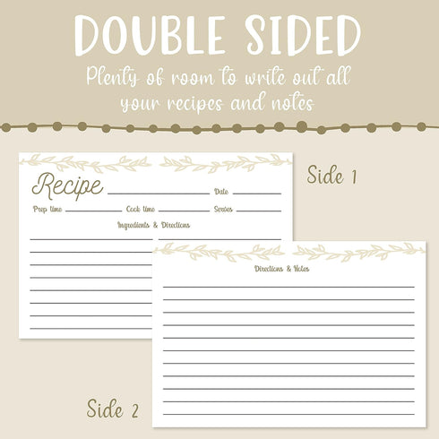 Dekali Designs Rustic Recipe Cards 4x6 Inches (50 Pack) Double Sided Index Cards with Cute Floral Design...