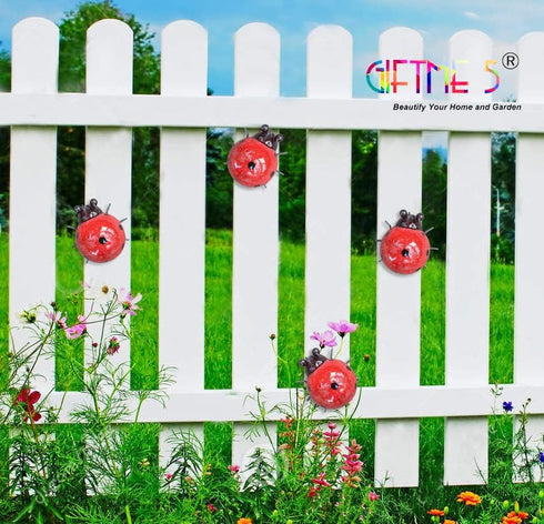 GIFTME 5 Metal Garden Yard Art Decorative 4 Pack Ladybugs Outside Garden Wall Sculptures(RED)...