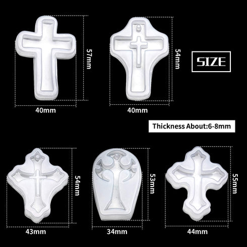 Hendevl Cross Silicone Mould, 5pcs Cross Shape Silicone Mould Resin Casting Molds Cross Jewelry Mold for DIY Decorative Craft Jewellery Making Too...