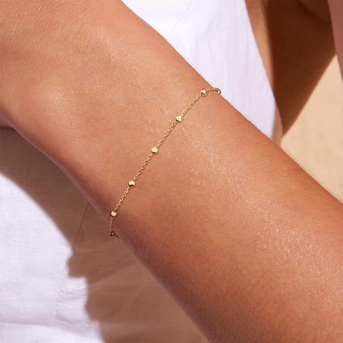 MEVECCO Gold Beaded Bracelets,18K Gold Plated Handmade Cute Satellite Diamond Cut Oval and Round Beads Rope Chain Dainty Bracelet for Women...