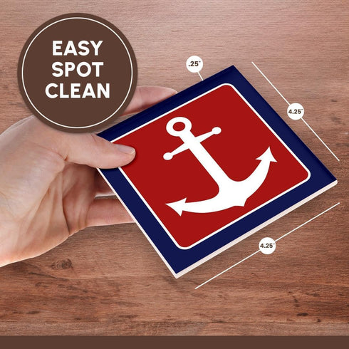 3dRose cst_165796_3 Red White and Blue Nautical Anchor Design-Ceramic Tile Coasters, Set of 4...