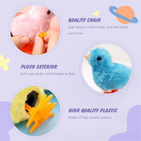 2-PCS Chicken Plush Wind Up Toys for Kids and Toddlers, Wind Up Easter Toys for Easter Egg Fillers, Goody Bag Stuffer - Soft Kawaii Windup Baby Ch...