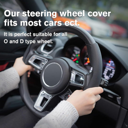 Amiss Car Nappa Leather Steering Wheel Cover, Car Interior Accessories, 2PCS Segmented Steering Wheel Protector, Universal 99% Car Wheel Cover Pro...