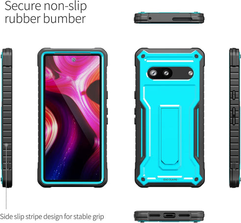 ExoGuard for Google Pixel 7 Case, Rubber Shockproof Full-Body Cover Case Come with a Tempered Glass Screen Protector and Kickstand (Blue)...