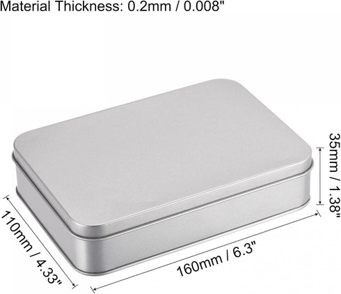 uxcell Metal Tin Box, 6.3" x 4.33" x 1.38" Rectangular Empty Tinplate Containers with Lids, Silver Tone, for Home Organizer, Candles, Gifts, Car K...