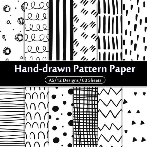 Whaline 60 Sheet Black & White Doodle Pattern Paper A5 Size Hand Drawn Squiggles and Dots Scrapbook Paper Double-Sided Minimalist Craft Paper for ...