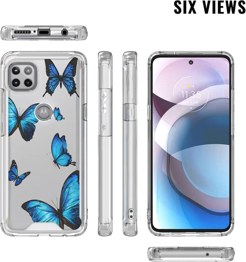 Cell Phone Case for Motorola Moto One 5G Ace, Moto One 5G Ace Case Clear Acrylic Backing with Blue Butterfly Design, Flexible TPU Bumper Shockproo...