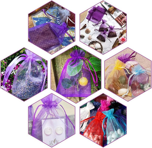G2PLUS Purple Organza Bags 4x6 in, 100PCS Drawstring Organza Bags, Sheer Mesh Jewelry Pouches, Lavender Wedding Party Festival Gift Bag Candy Pouc...