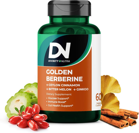 4-in-1 Berberine Supplement 1500mg,Glucose Support,Ceylon Cinnamon Bitter Melon Ginkgo, Boosts Immunity, Gut & Heart Health, 60 Capsules, High Pot...