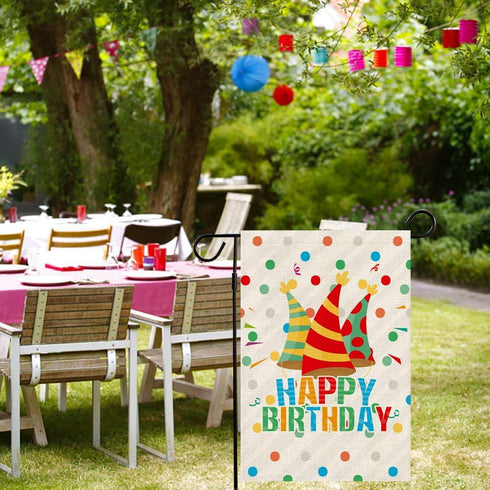 Happy Birthday Garden Flags 12" x 18" Gift Party Small Yard Signs Vertical Double Sided Readable Burlap Welcome Birthday Hat House Flags Poster Pa...