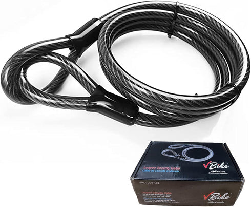Anti-Theft Weatherproof Looped Security Cable Lock,Solid Stainless Steel with Loops for E-Bike, Bike, Scooter, Motorcycle, Ship, Door, Lawn Mower ...