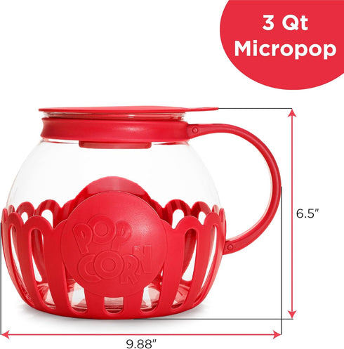 Ecolution Patented Micro-Pop Microwave Popcorn Popper with Temperature Safe Glass, 3-in-1 Lid Measures Kernels and Melts Butter, Made Without BPA,...