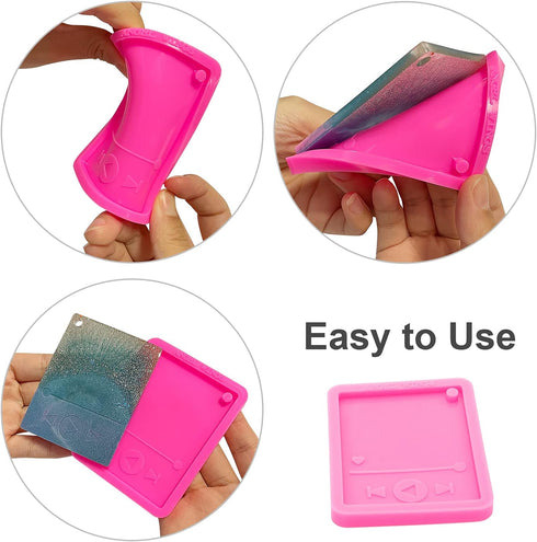 33Pcs Epoxy Resin Molds Kit - 3pcs Media Player Silicone Molds, Casting Molds for Keychain, Key Rings, Jump Ring for DIY Backpack Pendant, Polymer...