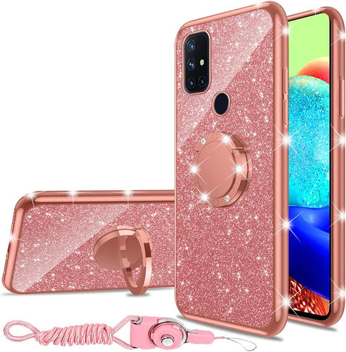 nancheng for OnePlus Nord N10 5G Phone Case, Case for Nord N10 5G Girls Women Cute Soft Silicone Pink Case with Ring Stand Strap Lanyard Shockproo...