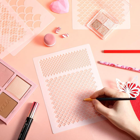 5 Pieces Mermaid Scale Stencil, Mermaid Makeup Stencil Reusable Fish Scale Template Large Plastic Scale Wall Stencil for Painting on Wall Face Bod...