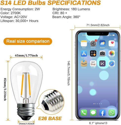 BRIMAX 6 Pack 2W LED Light Bulbs, Plastic LED Filament Bulb, 2700K Warm White, Equivalent to 11w/20w/25w, E26 Medium Base, S14 Edison Light Bulbs ...
