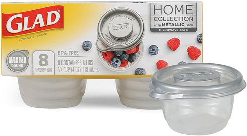 Glad GladWare Home Mini Round Food Storage Containers - Small Meal Container Holds up to 4 Ounces of Food - Lock Tight Seal, 8 Count...