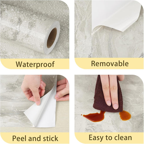 Shiny Beige Marble Contact Paper Peel and Stick Countertops Waterproof Marble Wallpaper Glossy Self Adhesive Gold Granite Contact Paper for Kitche...