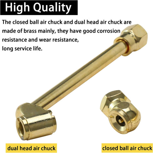 2 Pcs Portable Air Chuck Set,1/4" FNPT Dual Head Air Chuck and 1/4 Inch Closed Ball Air Chuck,Suitable for Tires Air Filling Applications,Air Comp...