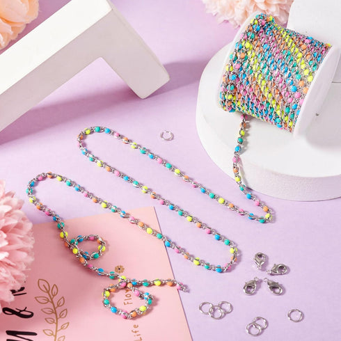 KISSITTY 9.84 Feet Stainless Steel Link Chains Enamel Bead Necklace Bracelet Unwelded Chain Jewelry Making Kit for Women Choker Anklet DIY Clothes...