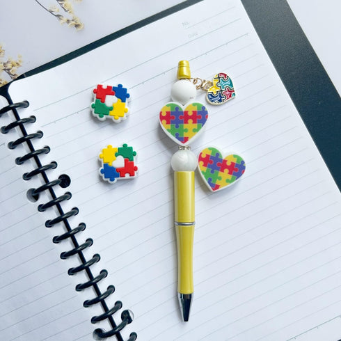 Autism Themed Silicone Focal Beads Rubber Beads Kit Bulk for Beadable Pens Keychain Making DIY Keychain Supplies Focal Pen Beads with 3pcs Pendant...