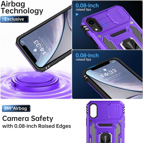 MERRO for iPhone XR Case with Screen Protector,Sliding Camera Cover,Military-Grade Cover with Magnetic Stand Phone Case 6.1" Purple......