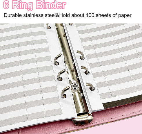 A5 Refillable 6 Ring Faux Leather Budget Binder,Mini Notebook Binder Cover for A5 Filler Paper,Loose Leaf Personal Planner Binder Cover with Magne...