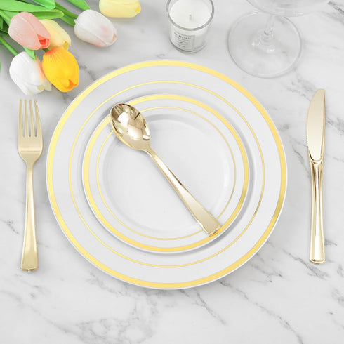 50 Pack 6.9 Inch Gold Plastic Spoons, Heavy Duty Plastic Silverware, Heavyweight Gold Disposable Spoons, Disposable Serving Utensils for Catering,...