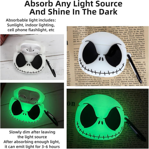 Compatible with AirPods 2nd/1st Generation Case Cover with Cleaner Kit, Glow in The Dark Soft Silicone Protective Case for Airpods 2/1, Funny 3D A...