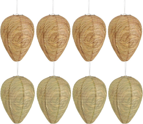 DECYOOL 8 Pack Paper Wasp Nest Decoy Hanging Wasp Nest Stay Away from Wasps Hornets Yellow Jackets(Dark Brown, Light Brown)...