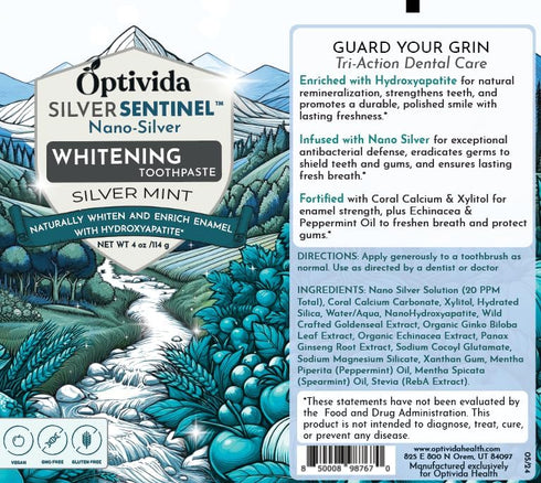 Optivida Health- Hydroxyapatite Toothpaste| Teeth Whitening Toothpaste W/Nano Silver Fluoride Free | Supports Gum Health & Remineralization for Se...
