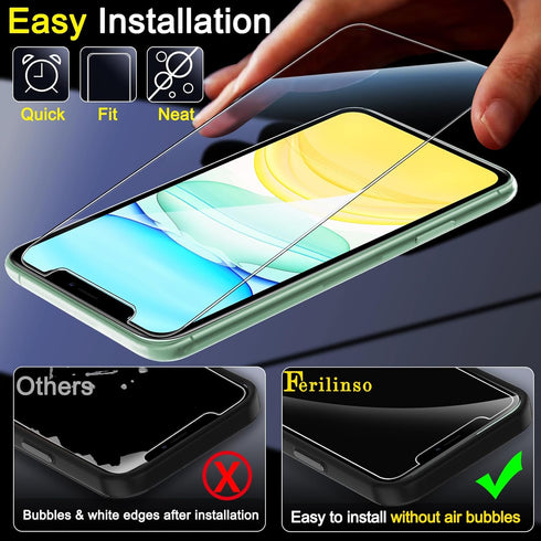 Ferilinso 3 Pack Screen Protector for iPhone 11 with 3 Pack Tempered Glass Camera Lens Protector Phone Case Friendly HD Accessories Protector de P...