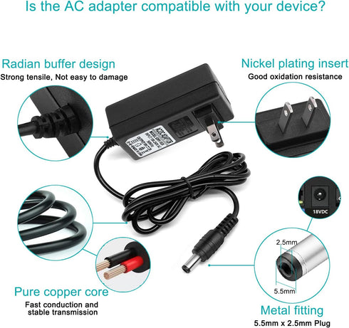 18V DC Adapter Charger Compatible for Altec Lansing mix 2.0 Rockbox XL IMW999, Altec Lansing IMW889 Bluetooth Speakers, Brookstone Big Blue Studio...