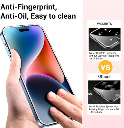 2024 Fashion iPhone 15/14pro Screen Protector, 2Pack Cute Tempered-Glass Film with Diamond For iPhone 15, Full-Coverage Protection, Best Gift Scra...