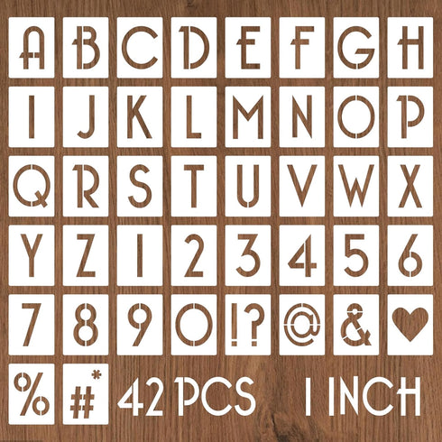 1 Inch Letter Stencils and Numbers, 42 Pcs Alphabet Drawing Stencils, Reusable Plastic Craft Templates for Painting on Wood, Wall, Fabric, Rock, S...