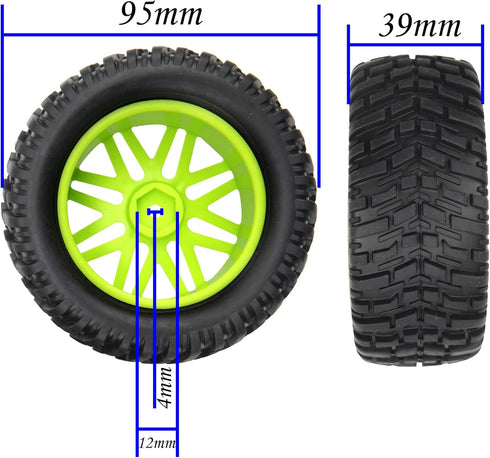 ShareGoo OD 96mm/3.77 RC Rubber Tire w/Plastic Rim 12mm Hex Compatible with HSP 94170 94155 1/10 RC Course Truck Wltoys 1/14 144001 144010 124007 ...