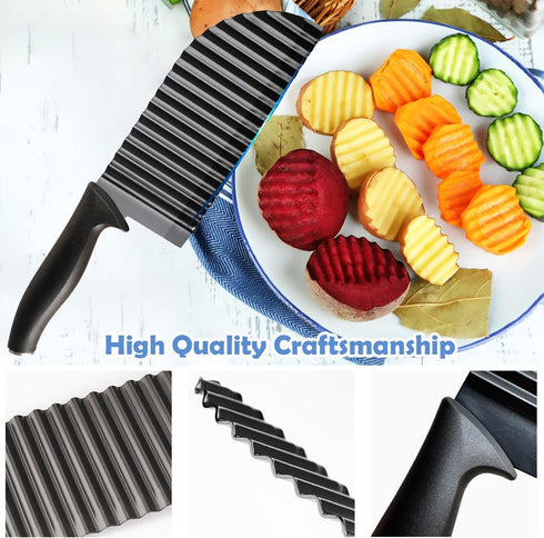 Crinkle Cutter for Veggies Potatoes, Crinkle Knife for Salad Chopping Cucumber Carrot Fruit, Wave Knife Stainless Steel French Fry Slicer...
