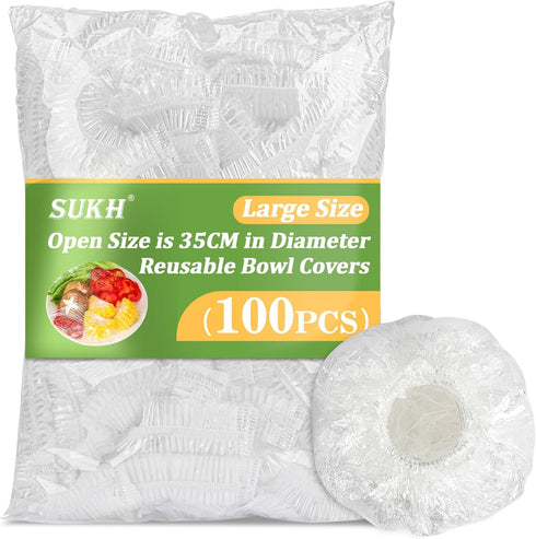 Sukh 100PCS Bowl Covers Reusable - Thickend&Sturdy Plastic Bowl Cover Elastic Food Covers Stretch Reusable Disposable Food Storage Fresh Keeping B...