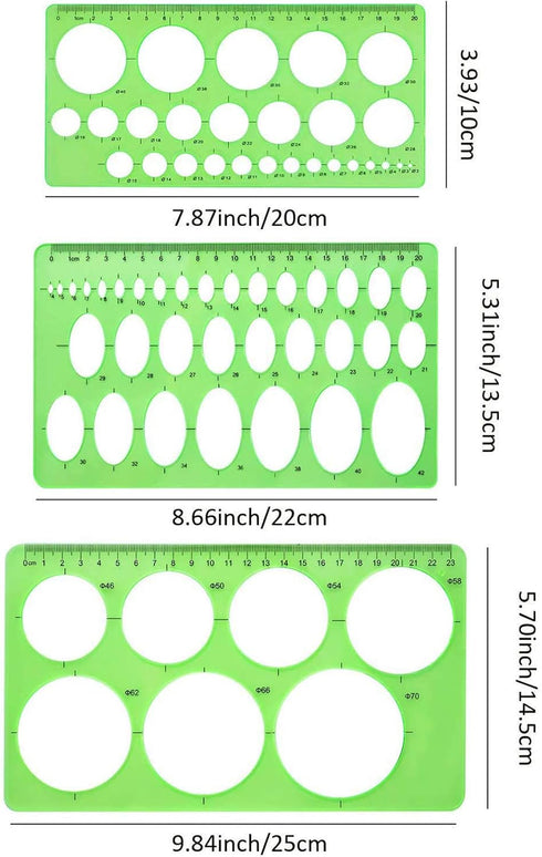KESAPLAN 9 PCS Drawing Templates Plastic Rulers Multi-Function Measuring Rulers with French Curve Ruler,Geometric Drawings Templates Rulers Tool S...