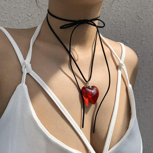 FunBoat Chunky Puffy Heart Necklace - Queen of Hearts Accessories - Big Glass Heart Goth Choker Pendant Necklace for Girls Teens Women...