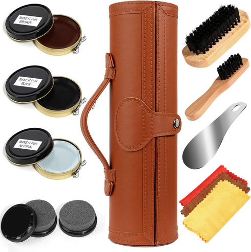 Shoe Shine Kit with PU Leather Sleek Elegant Case, 12-Piece Travel Shoe Shine Brush kit...