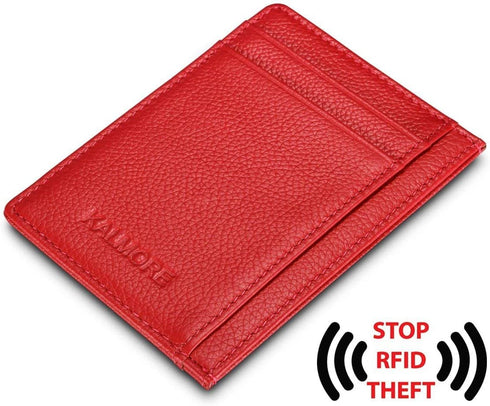 Unisex-Adult's Petite Credit Card Holder Leather Slim Minimalist Wallet, Red, Classic...