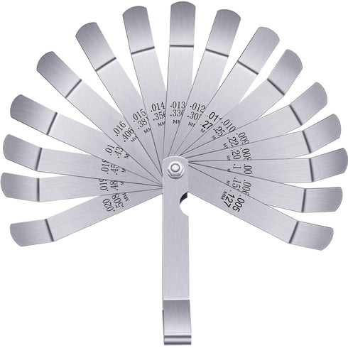 Stainless Steel Feeler Gauge Dual Marked Metric and Imperial Measuring Tool (0.005/0.127-0.02/0.508 mm, 16 Blades)...