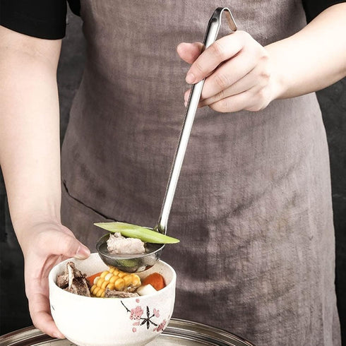 Stainless Steel Hooked Handle Ladle Set - 5 Pcs with Pouring Rim, Long Handle for Kitchen Cooking Soup Sauce (1oz, 2oz, 4oz, 6oz, 8oz)...