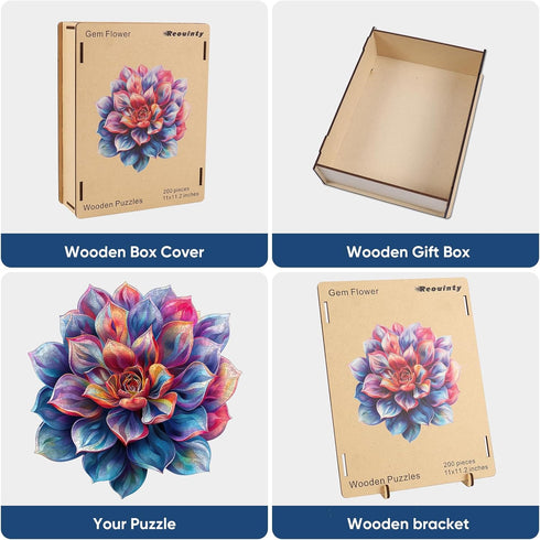 Wooden Puzzle for Adults, Gem Flower Wooden Jigsaw Puzzles(11.2 * 15.9in-200pcs), Beautiful Wooden Puzzle with Box Birthday Gifts for Adults and K...